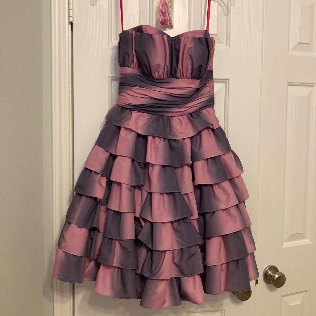 Betsey Johnson Pink And Purple Ruffled Cocktail Dress Size 2
